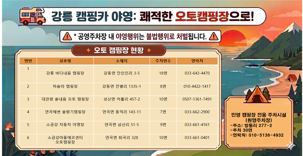 캠핑카 야영은 쾌적한 오토캠핑장으로!! 이미지 1