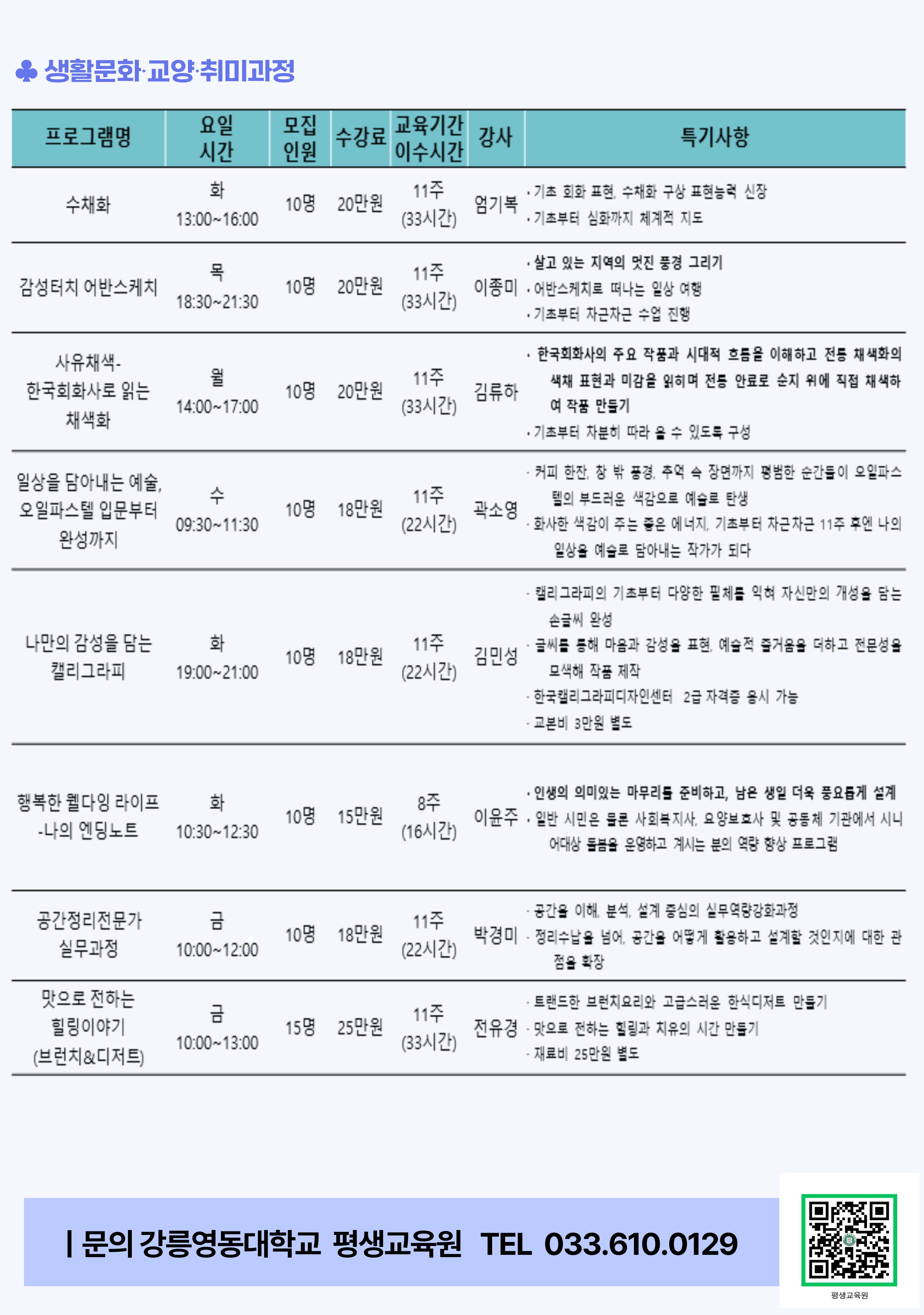 2026년도 1학기 강릉영동대학교 평생교육원 수강생 모집요강 이미지 3